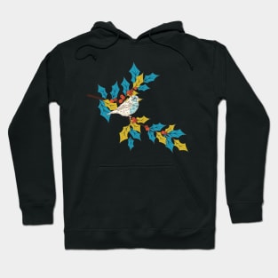 Cute Bird on a Holly Branch Hoodie